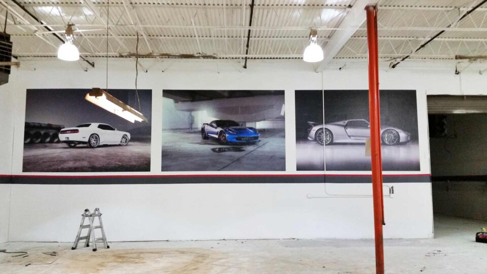 3 wall graphics featuring cars for an auto dealer