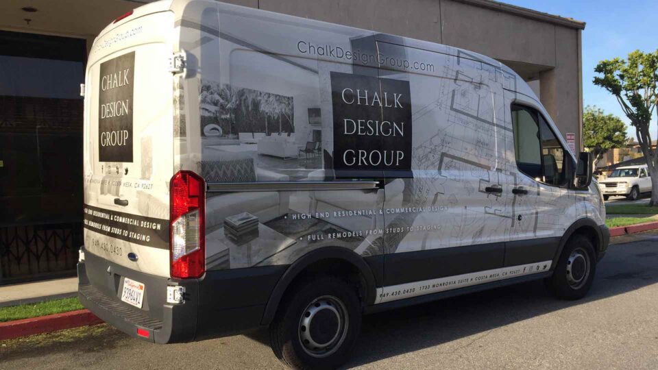 Full transit wrap with graphics show architectural design and interior design photos