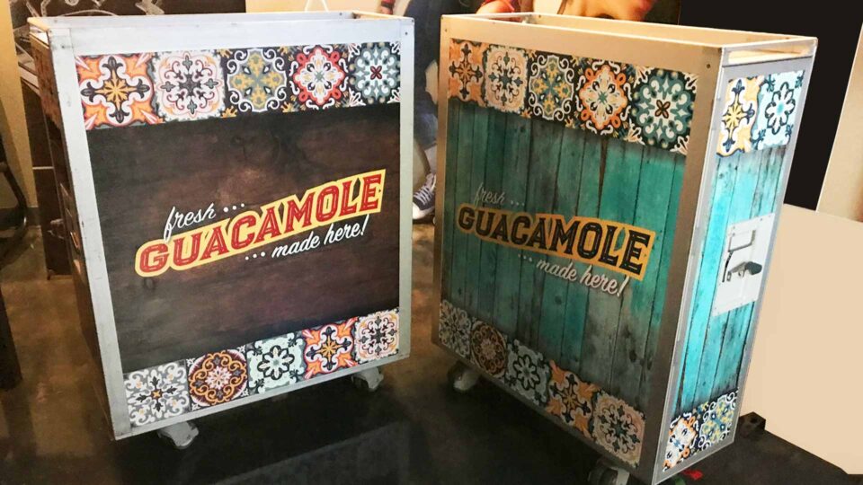 2 Food Carts with vinyl wrap for fresh guacamole, with Spanish features