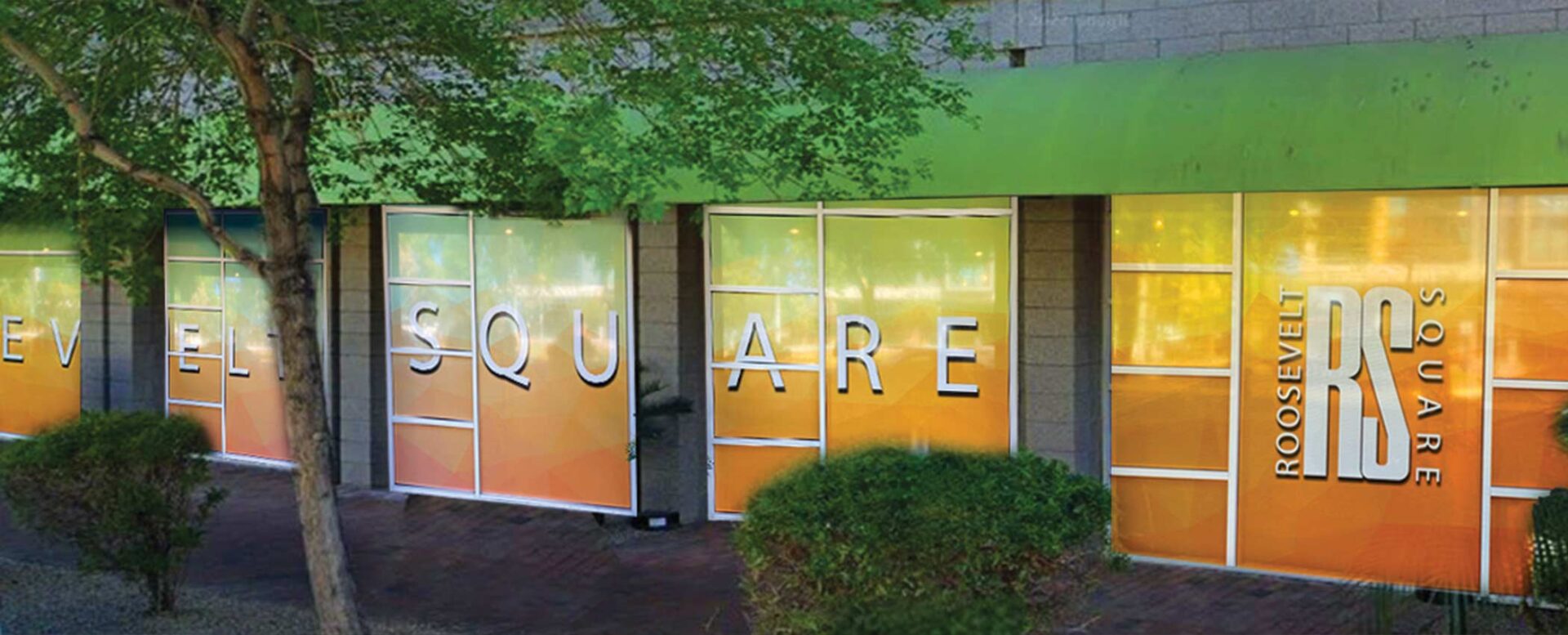 Custom Walls and Window Graphics For Roosevelt Square, Phoenix, AZ 7 Exterior perforated vinyl wrap