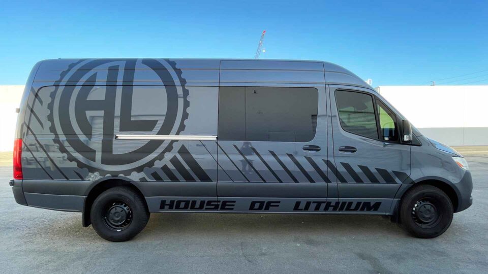 Gray Mercedes Sprinter with Black Die Cut Vehicle decals for House of Lithium