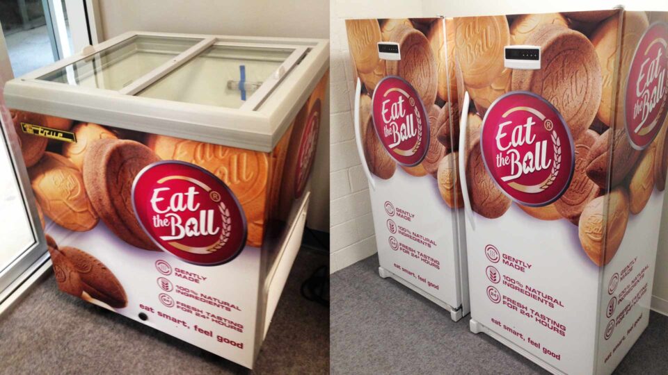 Ice Cream Cooler Wraps with images of Eat the Ball ice cream sandwiches