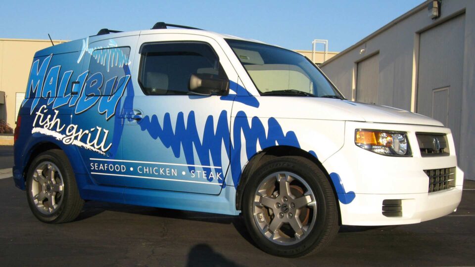 Blue gradient with white Honda Element Wrap for Malibu Fish Grill