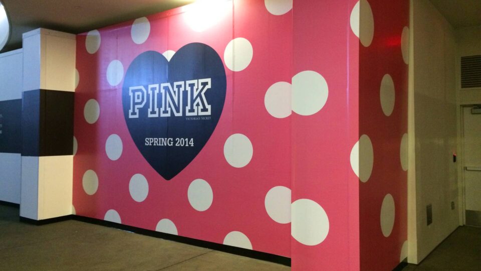 Pink with white polka dot barricade wrap with black heart for Pink by Victorias Secret