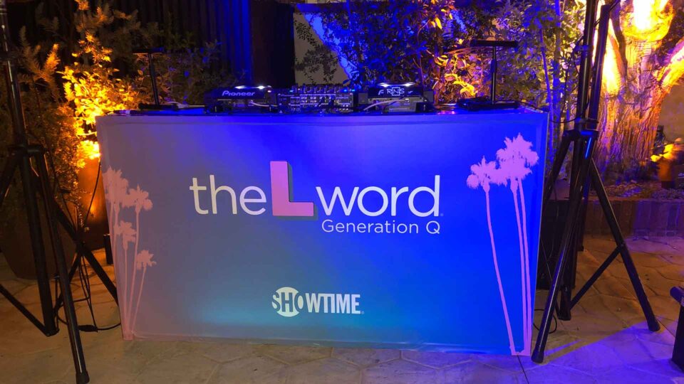 Blue DJ booth graphics for the L Word tv show for Showtime special event