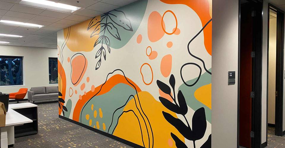 Office wall graphics with floral illustration