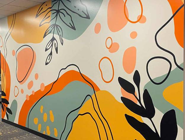 Office wall graphics with floral illustration