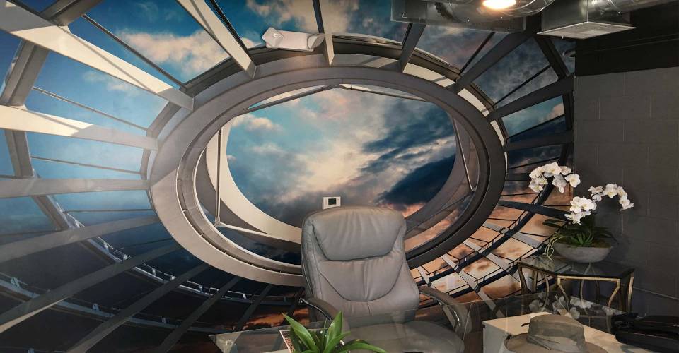 Wall graphic behind a chair
