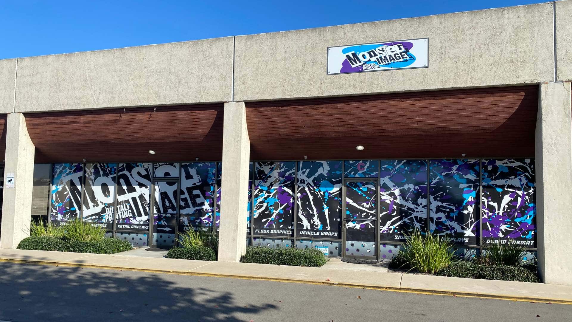 Monster Image outside building window graphics